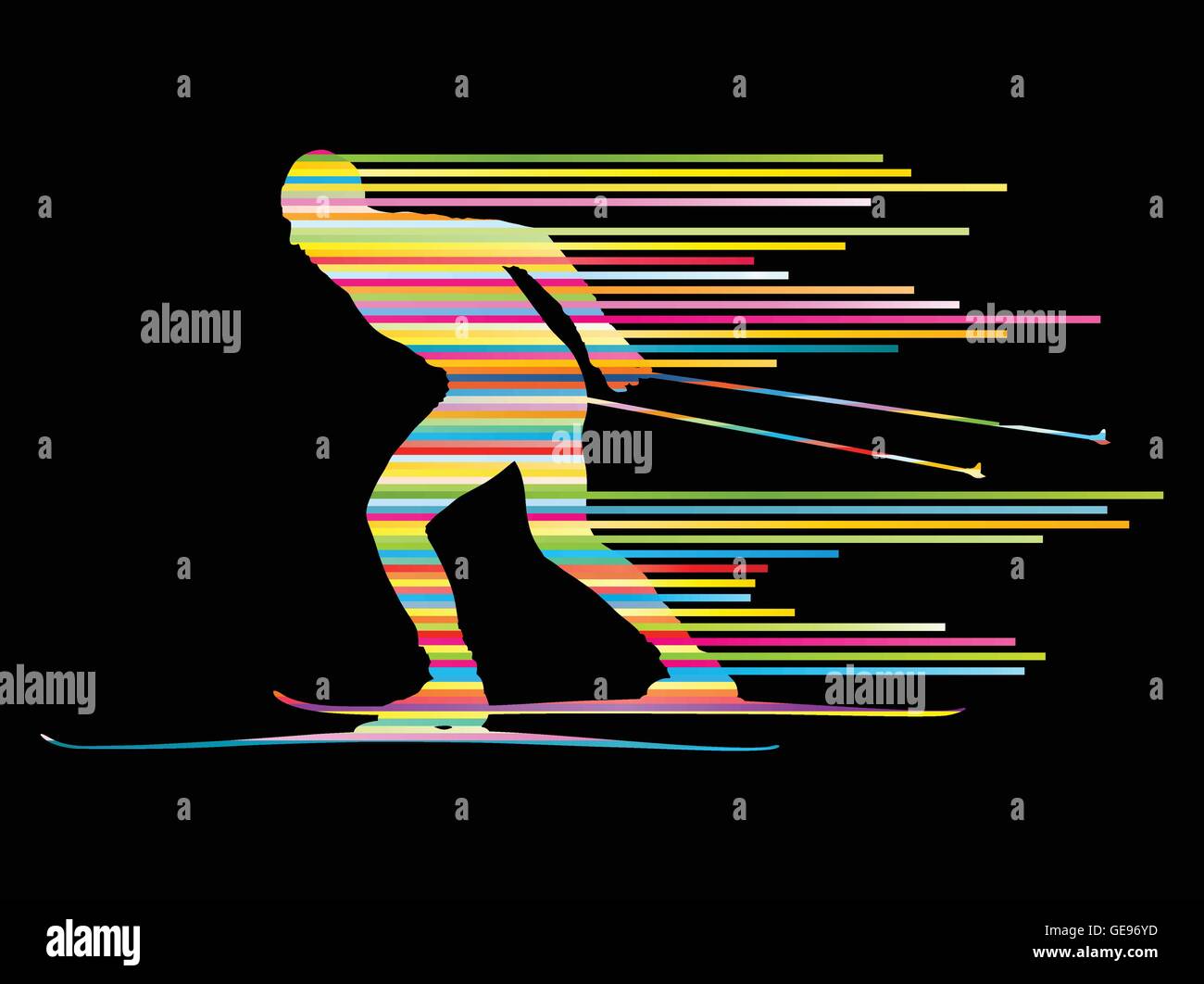 Cross country skiing vector background concept man made of stripes