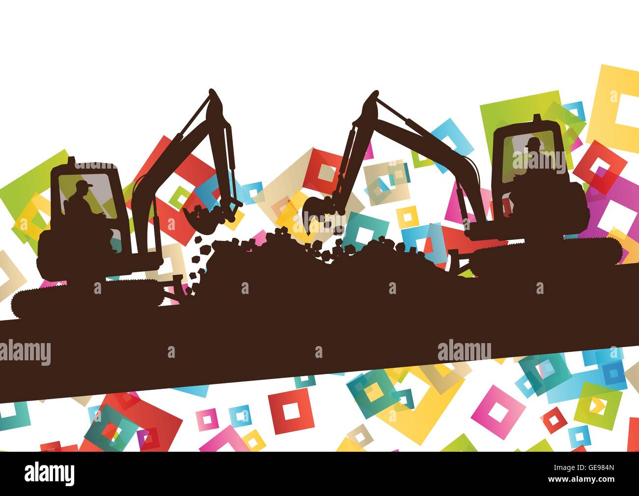 Bulldozer Abstract Construction site excavator and digger tractor bulldozer in building ...