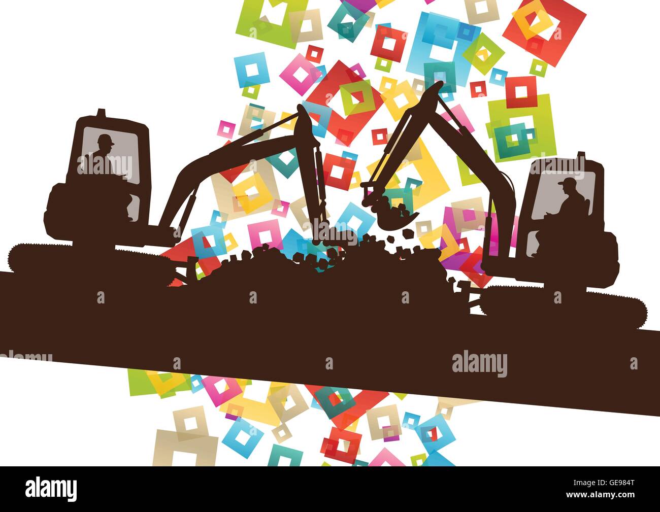 Bulldozer Abstract Construction site excavator and digger tractor bulldozer in building ...