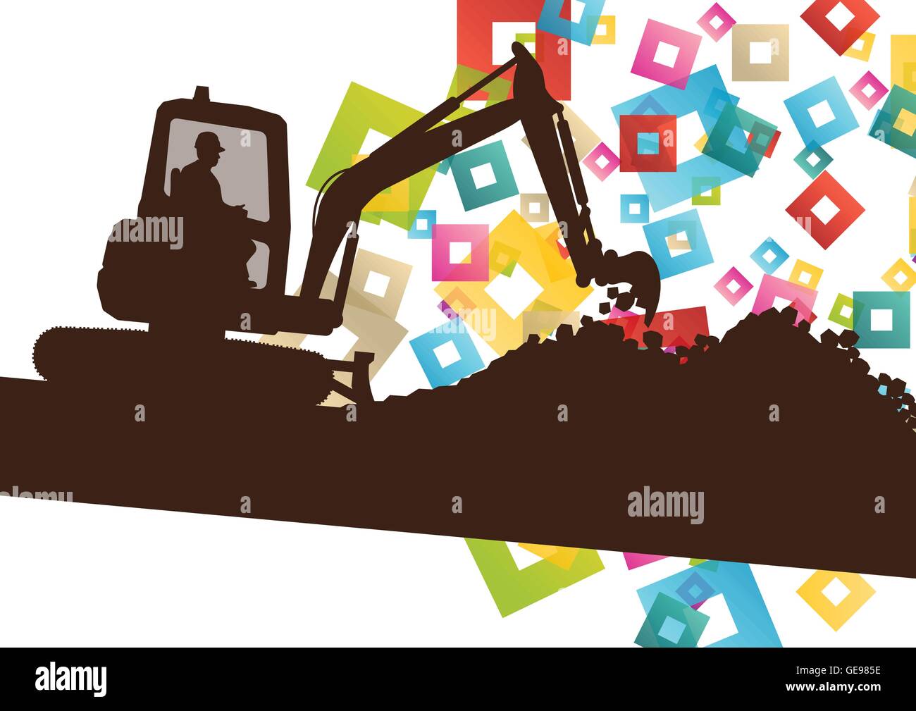 Bulldozer Abstract Construction site excavator and digger tractor bulldozer in building ...
