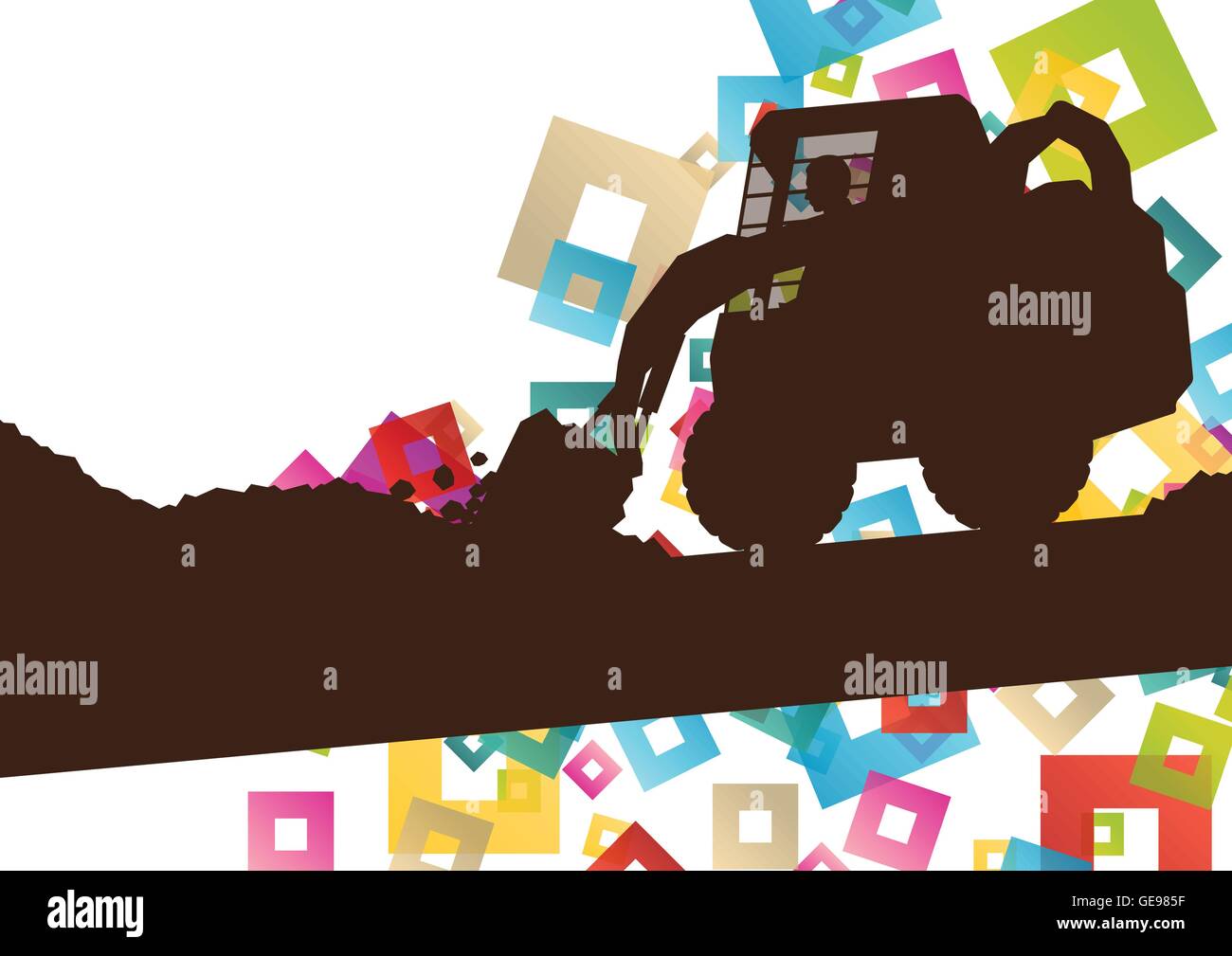 Bulldozer Abstract Construction site excavator and digger tractor bulldozer in building ...