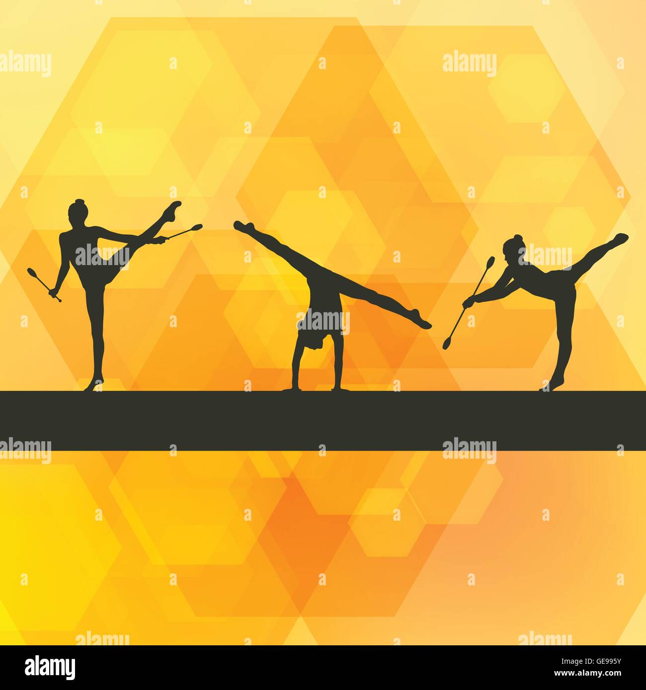 Rhythmic Gymnastics woman with clubs vector background concept Stock