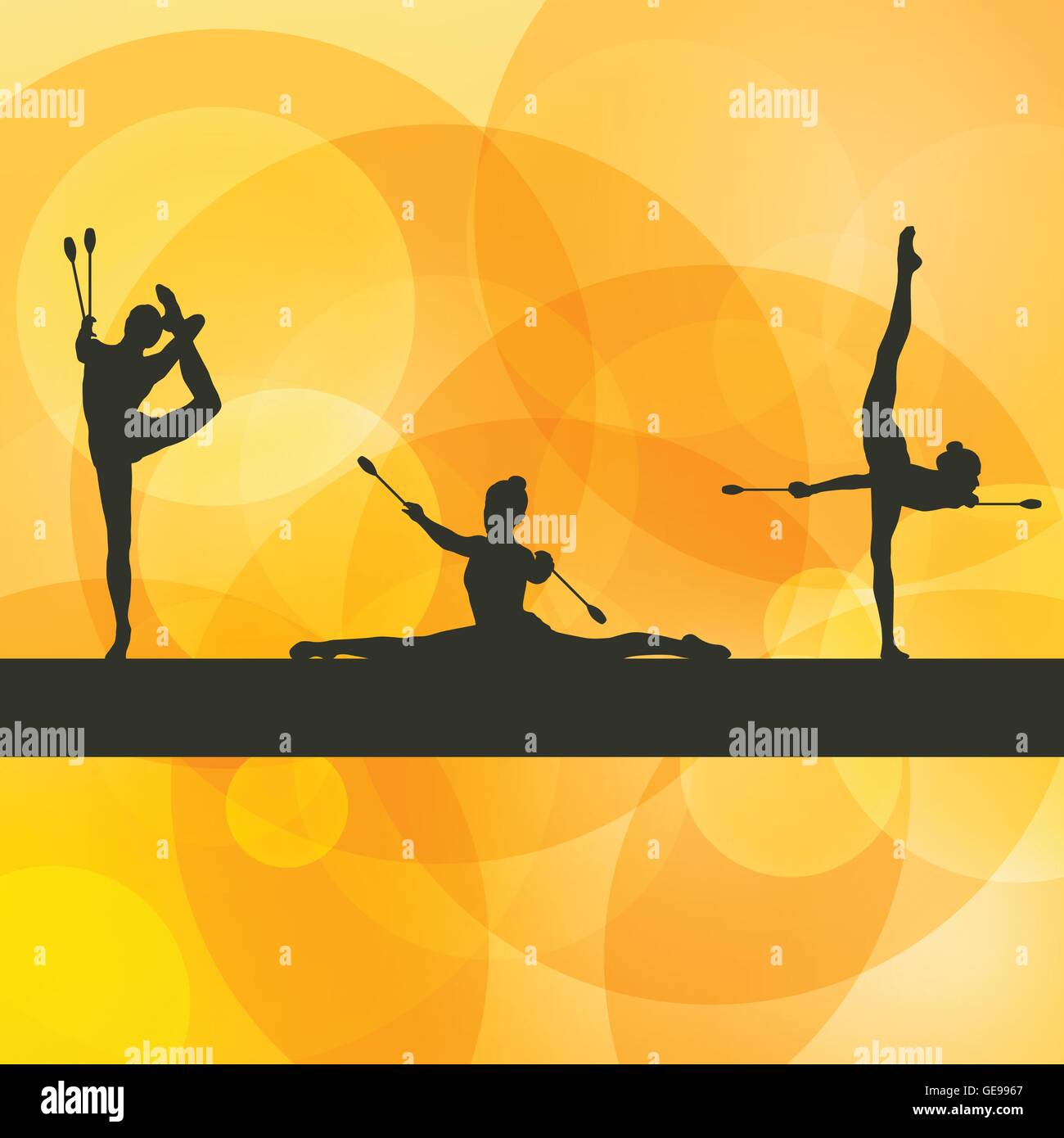 Rhythmic Gymnastics woman with clubs vector background concept Stock