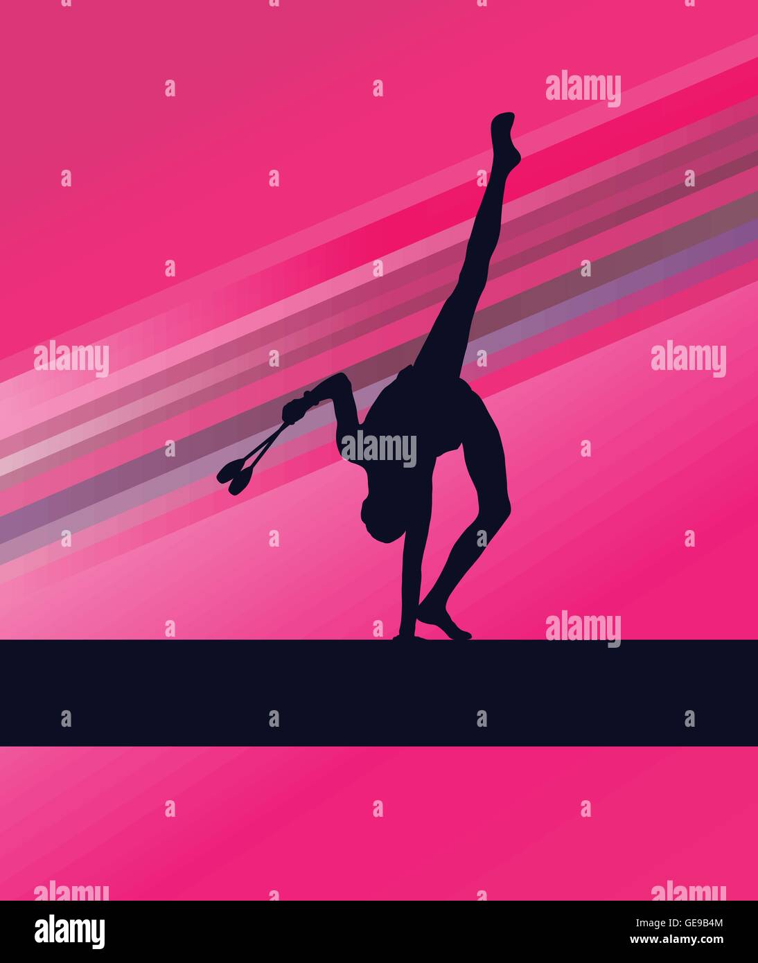 Rhythmic Gymnastics woman with clubs vector background concept Stock