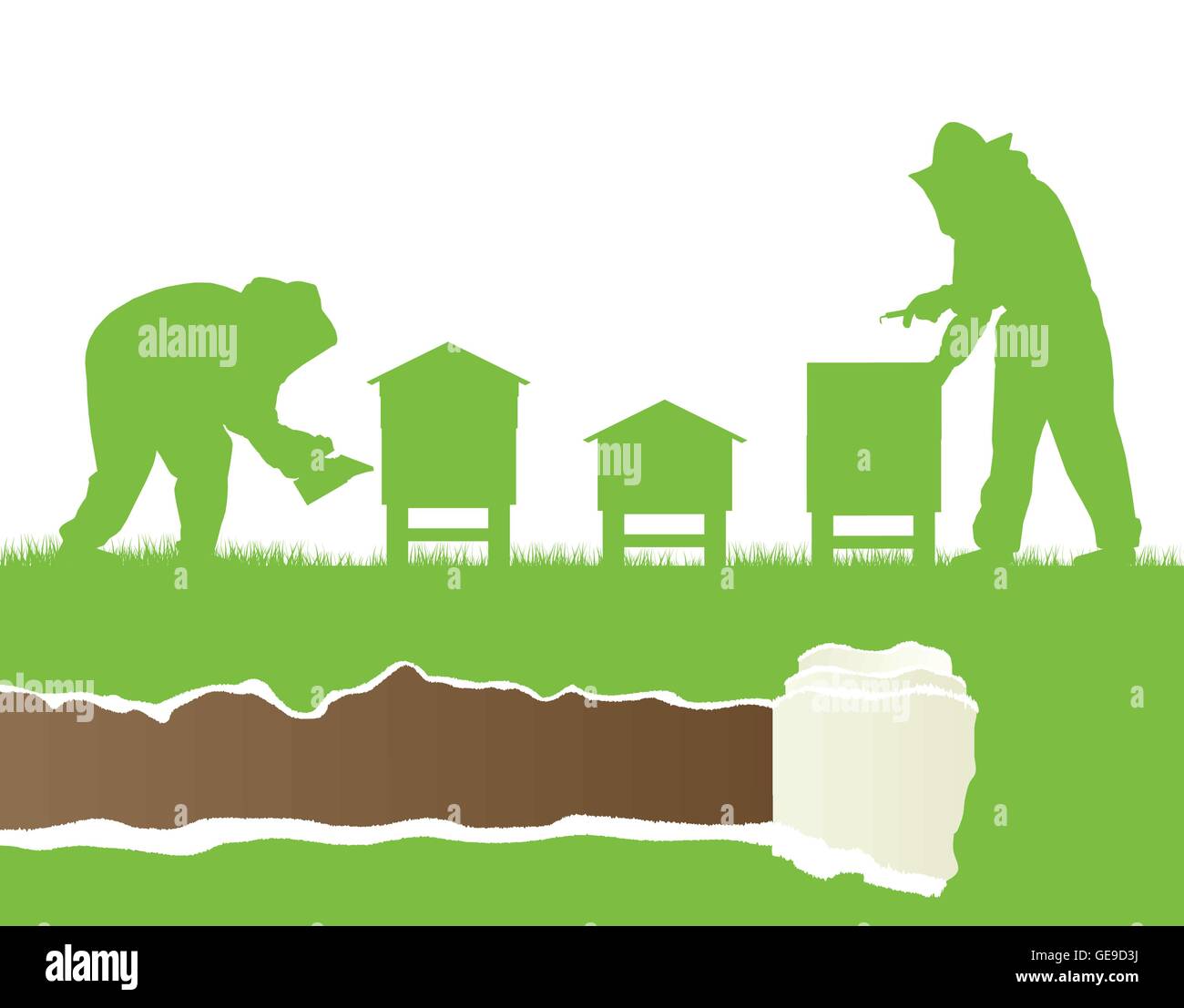 Beekeepers working in apiary vector background ecology concept card ...