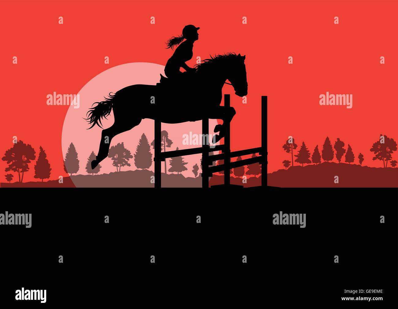 Horses with rider equestrian sport vector background concept Stock ...