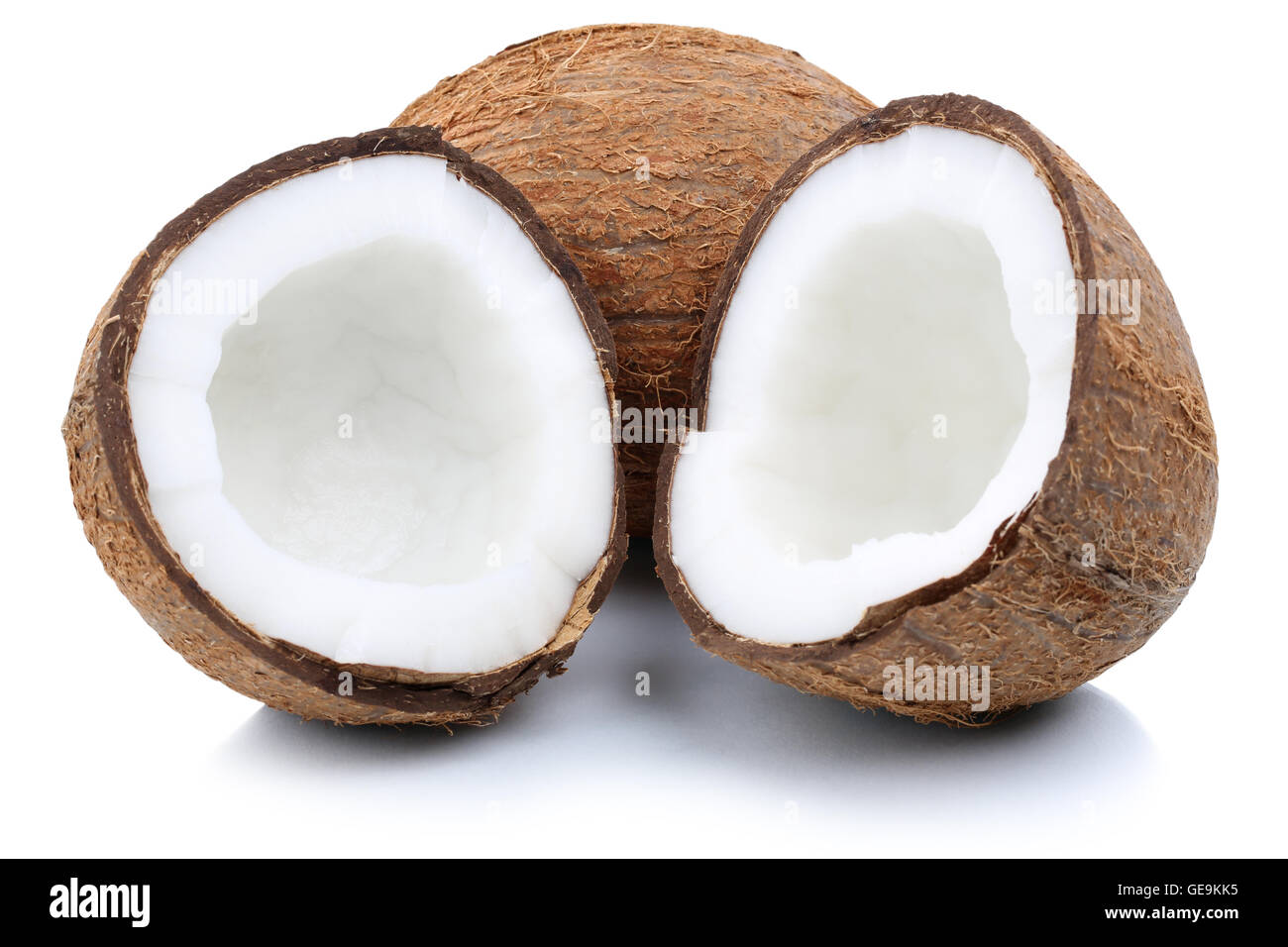 Coconut coconuts fruit sliced half fruits isolated on a white background Stock Photo