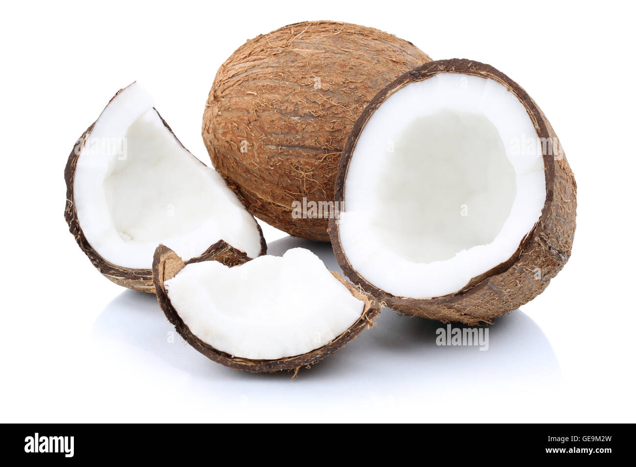 Coconut coconuts fruit sliced portion fresh fruits isolated on a white background Stock Photo