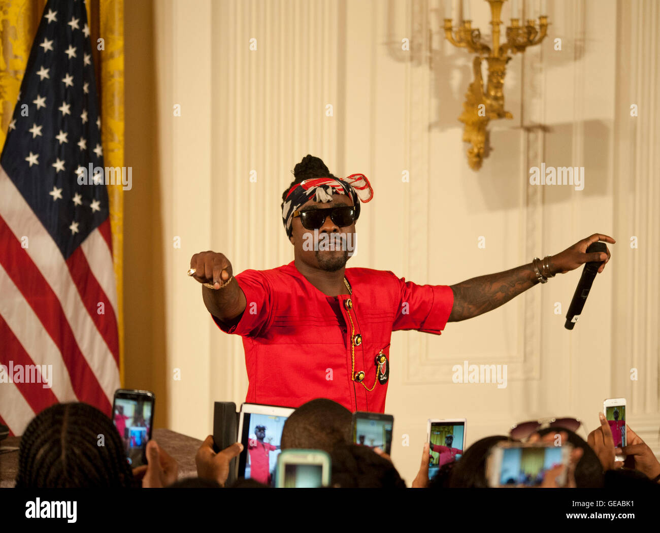 WASHINGTON, DC - JULY 23: Wale performs at the White House as part of the First Lady's outreach program which encourages students of all economic situations to go onto college or technical programs after high school. Photo credit:  Lynch  / MediaPunch Stock Photo