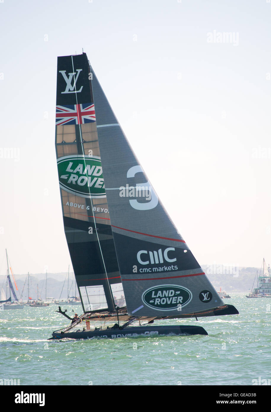 Portsmouth, UK. 23rd July, 2016.Land Rover BAR GB sailing team with Ben Ainslie competing in the America's Cup World Series event on the Solent. Stock Photo