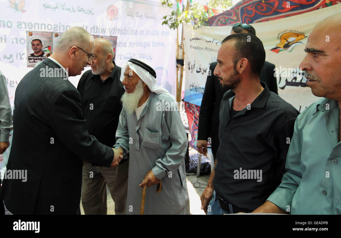 July 24, 2016 - Bethleem, West Bank, Palestinian Territory - Palestinian Prime Minister, Rami Hamadallah,  participates in the protest in solidarity with the prisoners on hunger strike in Manger Square, in the West Bank city of Bethleem, on July 24, 2016  (Credit Image: © Prime Minister Office/APA Images via ZUMA Wire) Stock Photo