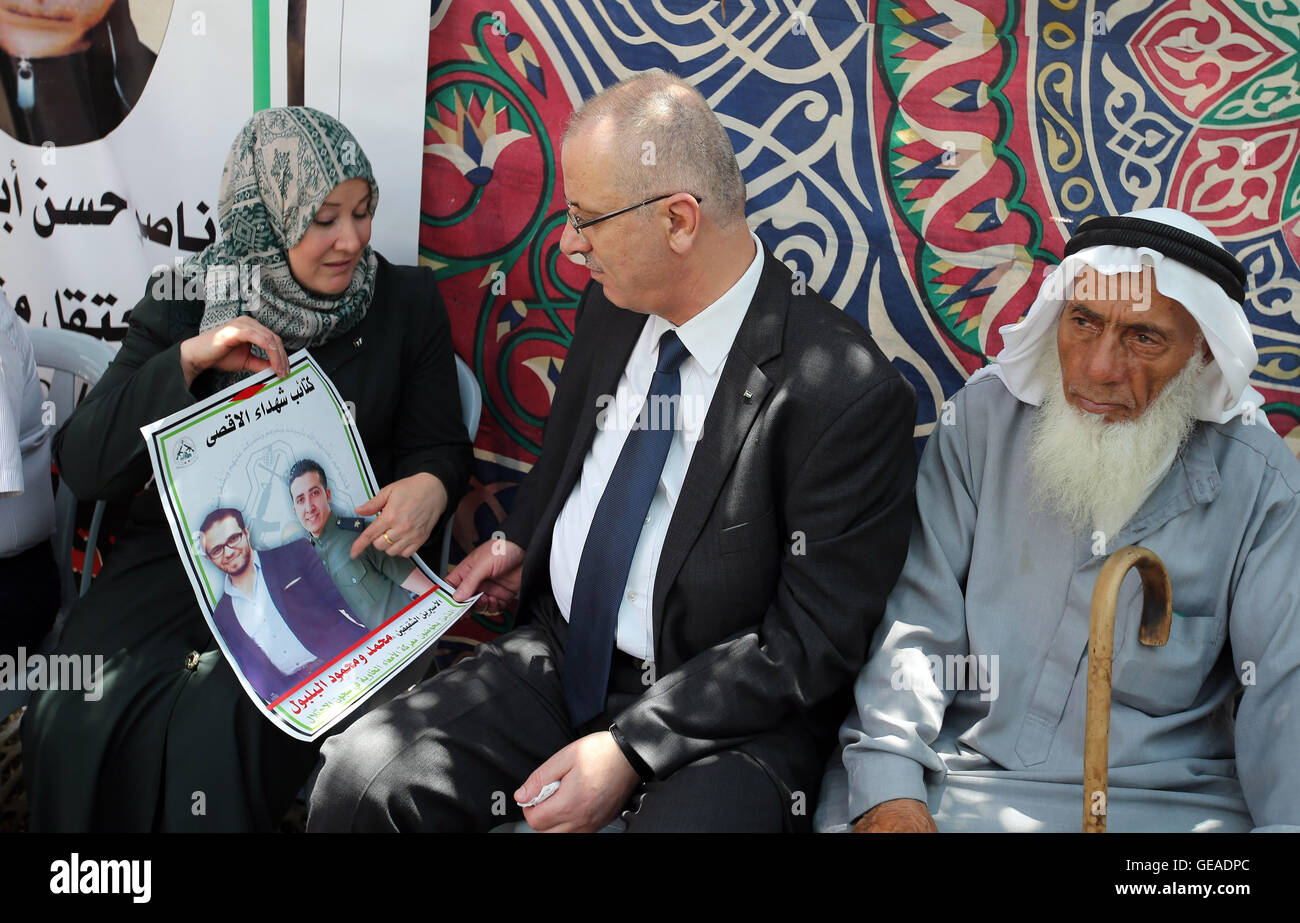 July 24, 2016 - Bethleem, West Bank, Palestinian Territory - Palestinian Prime Minister, Rami Hamadallah,  participates in the protest in solidarity with the prisoners on hunger strike in Manger Square, in the West Bank city of Bethleem, on July 24, 2016  (Credit Image: © Prime Minister Office/APA Images via ZUMA Wire) Stock Photo
