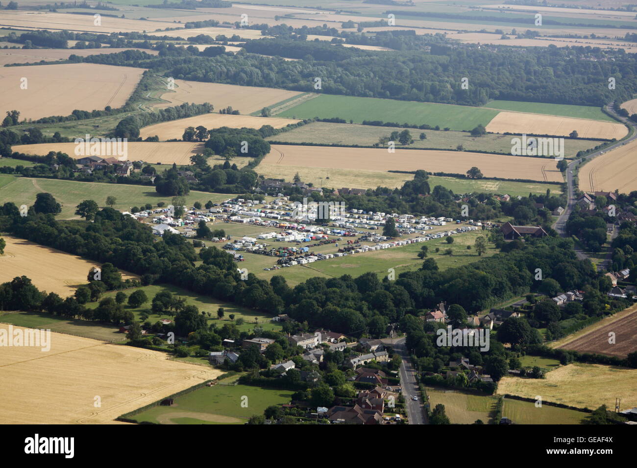 Stow-Cum-Quy, Cambridgeshire. 24 July, 2016. Aerial view of the Cambridgeshire Steam Rally. Stock Photo
