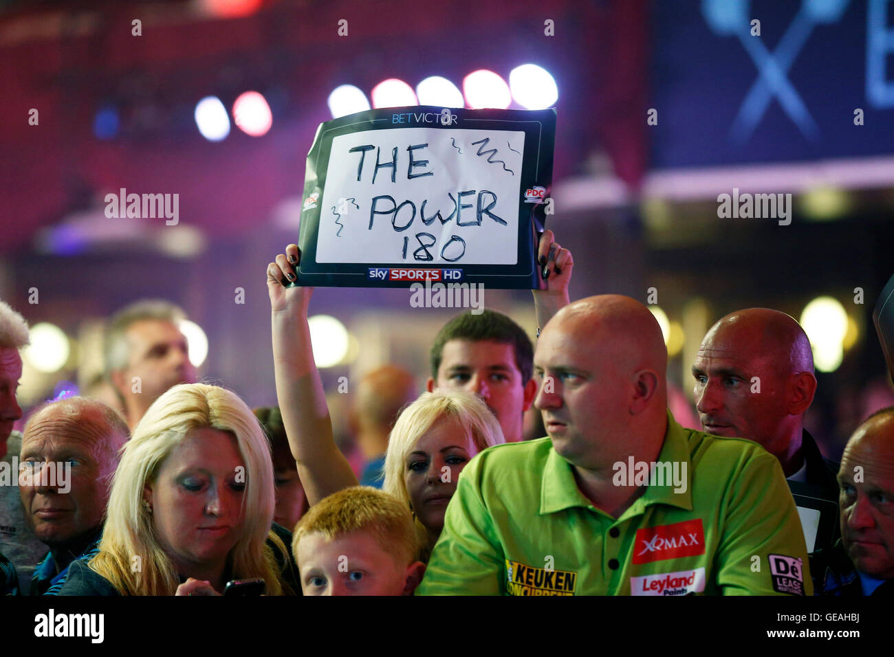 Empress Ballroom, Blackpool, UK. 24th July, 2016. BetVictor World Matchplay Darts. Supporters with their banners Credit:  Action Plus Sports/Alamy Live News Stock Photo