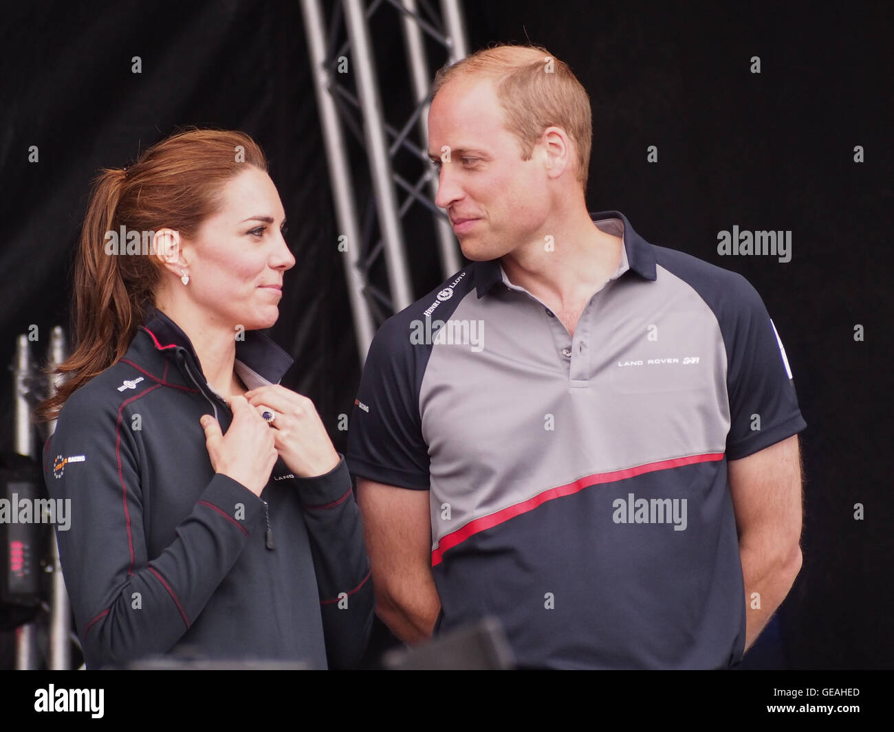 Portsmouth, UK, July 24 2016. The Duke and Duchess of Cambridge prepare to present the prizes to the winning teams of The Americas Cup World Series in Portsmouth. Credit:  simon evans/Alamy Live News Stock Photo