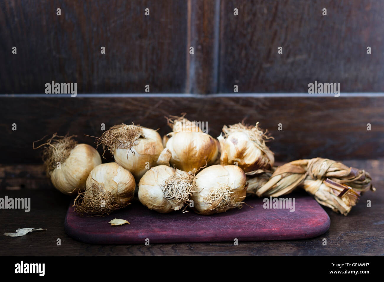 Smoked garlic braid Stock Photo