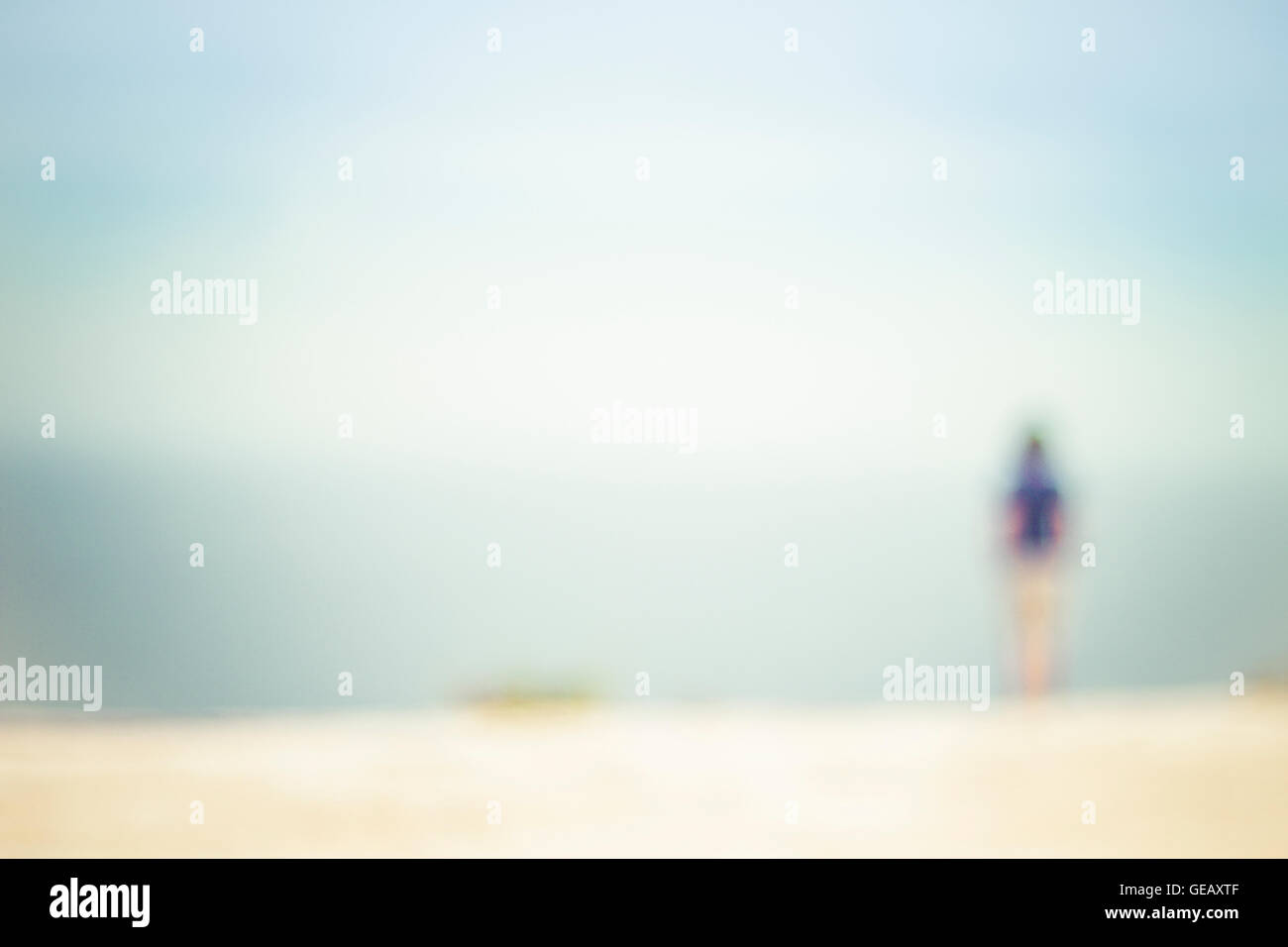 Back view of woman standing on the beach looking to the sea Stock Photo ...
