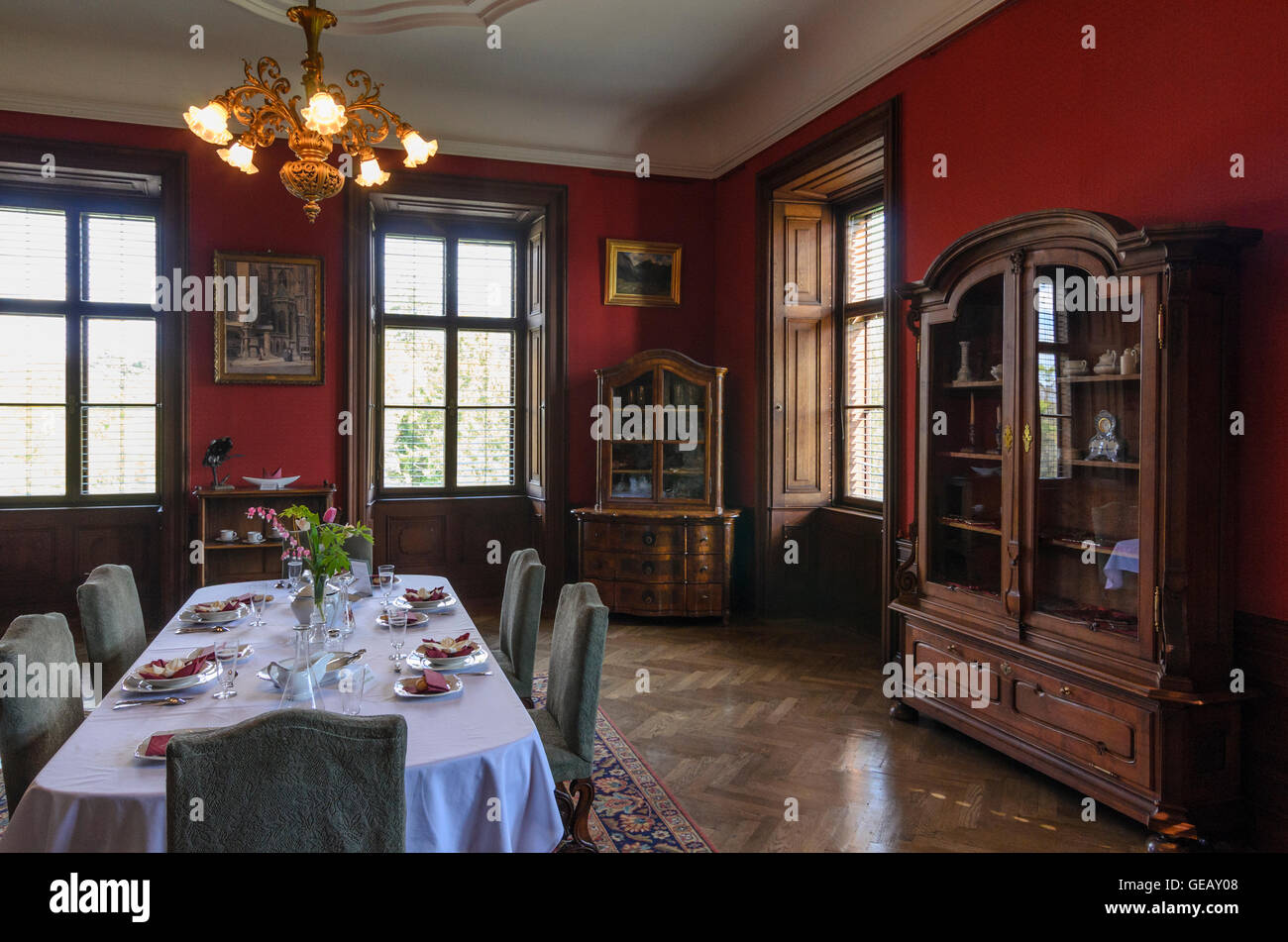 Eckartsau: Eckartsau Castle: Dining Room, Austria, Niederösterreich, Lower Austria, Donau Stock Photo