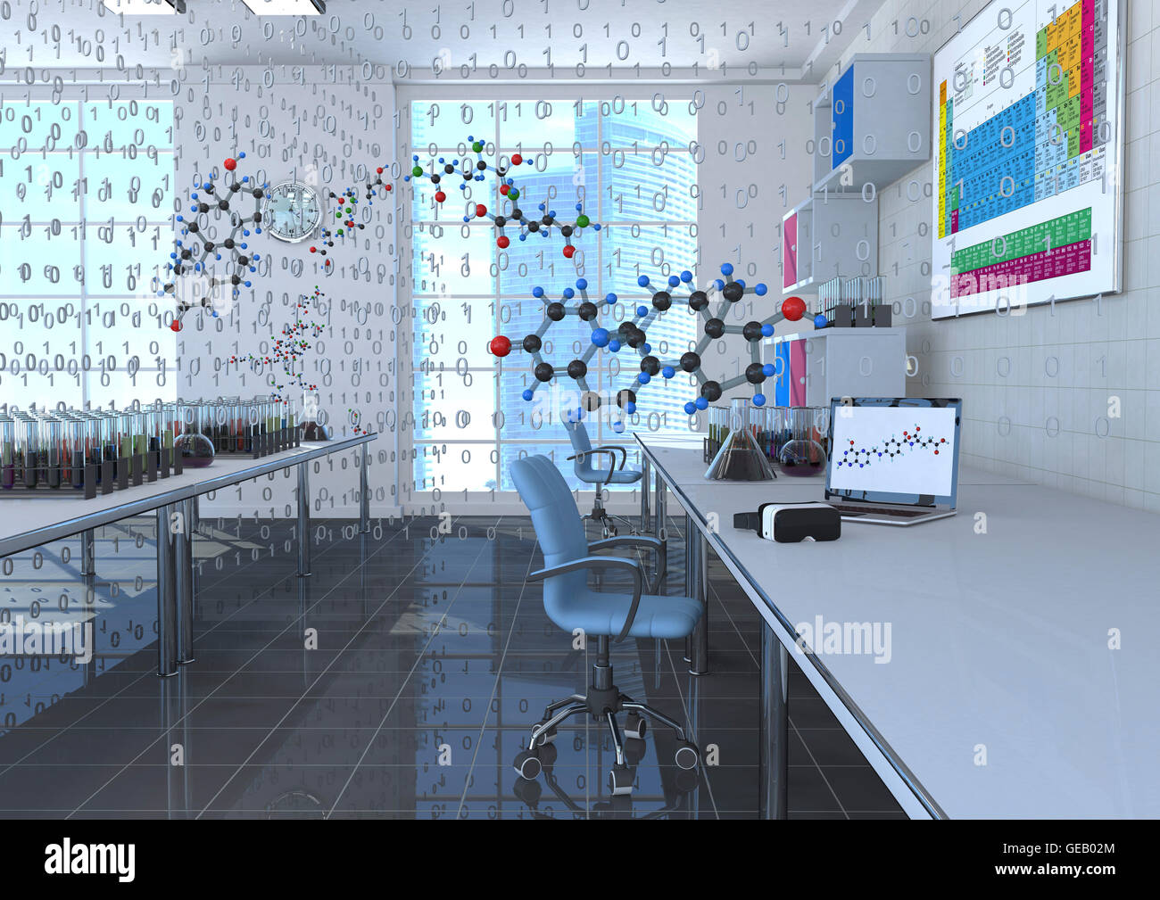 3D Illustration, digital chemistry room Stock Photo