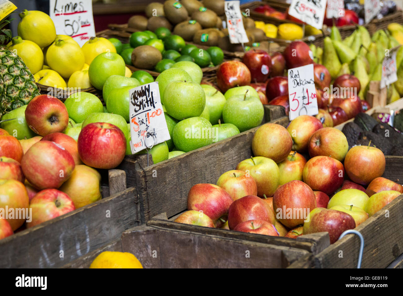 Apples and fruits, Borough market in London Stock Photo Alamy