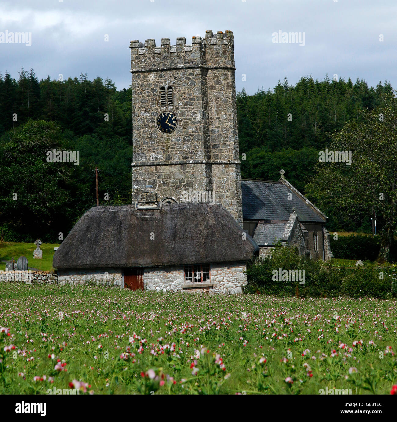 Saxon church at Bucklandinthemoor with the famous clock face "My
