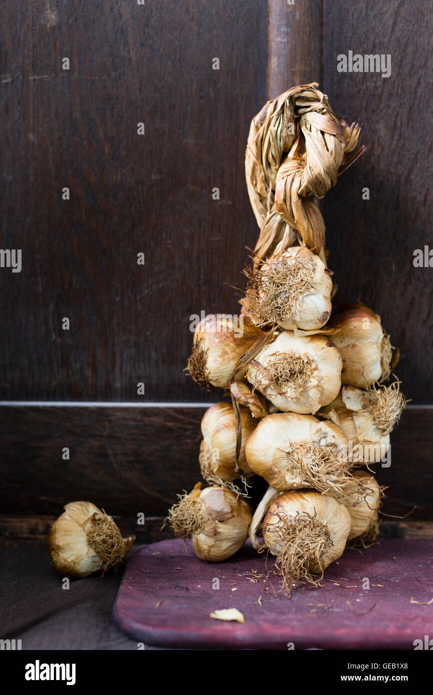 Smoked garlic braid Stock Photo