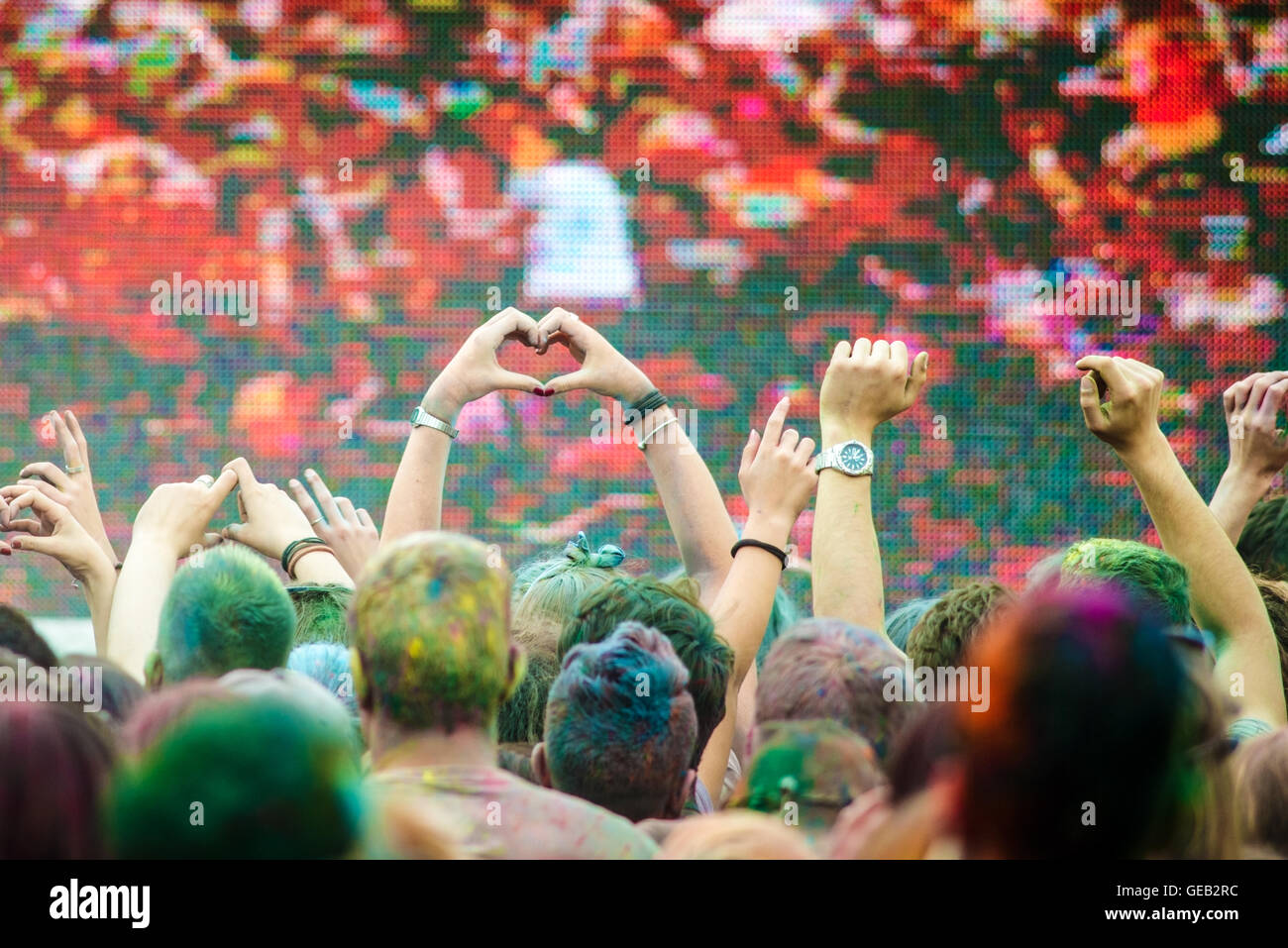 rised hands at the concert Stock Photo Alamy