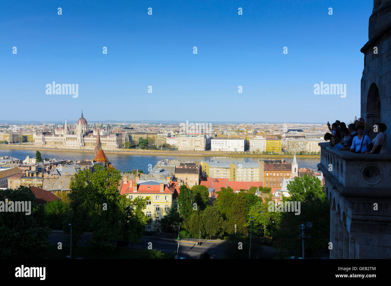 Budapest: view from the Fishermen's Bastion on the Danube, Parliament, Hungary, Budapest, Stock Photo