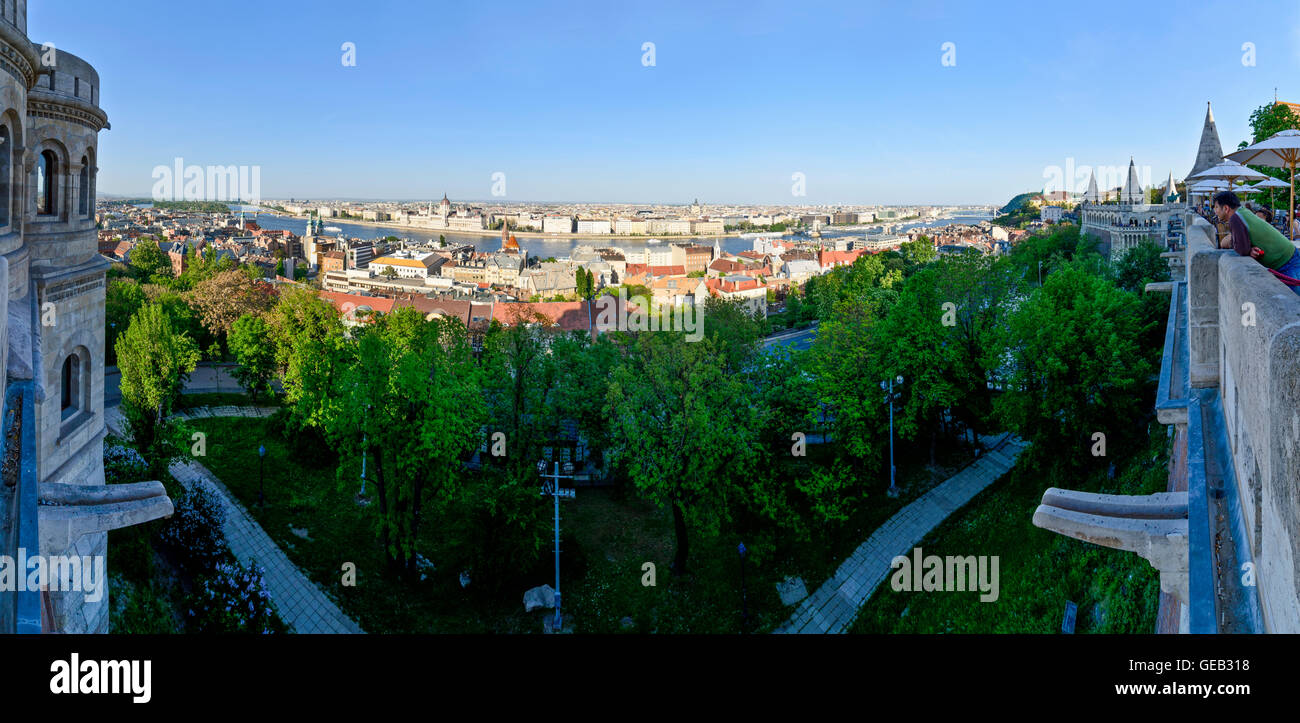 Budapest: view from the Fishermen's Bastion on the Danube, Parliament, Hungary, Budapest, Stock Photo