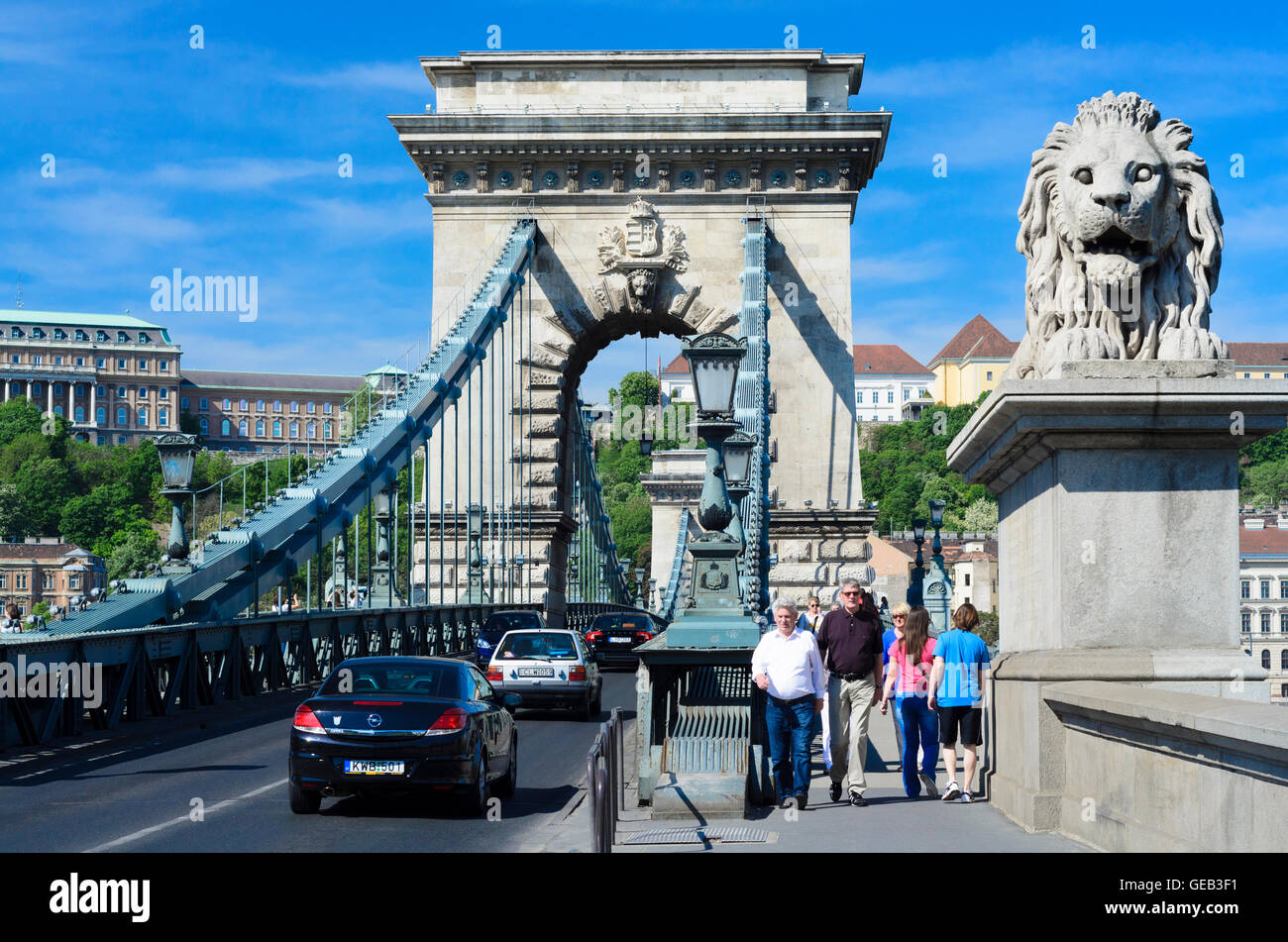 Budapest: chain Bridge ( Szechenyi Lanchid ) on the Danube, Hungary, Budapest, Stock Photo