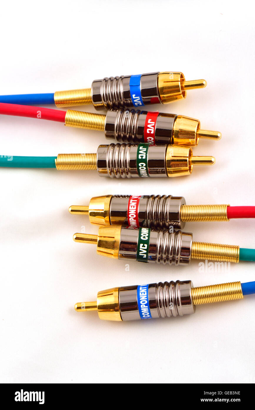 Gold plated RGB (red, green, blue) component video cable connectors. Stock Photo