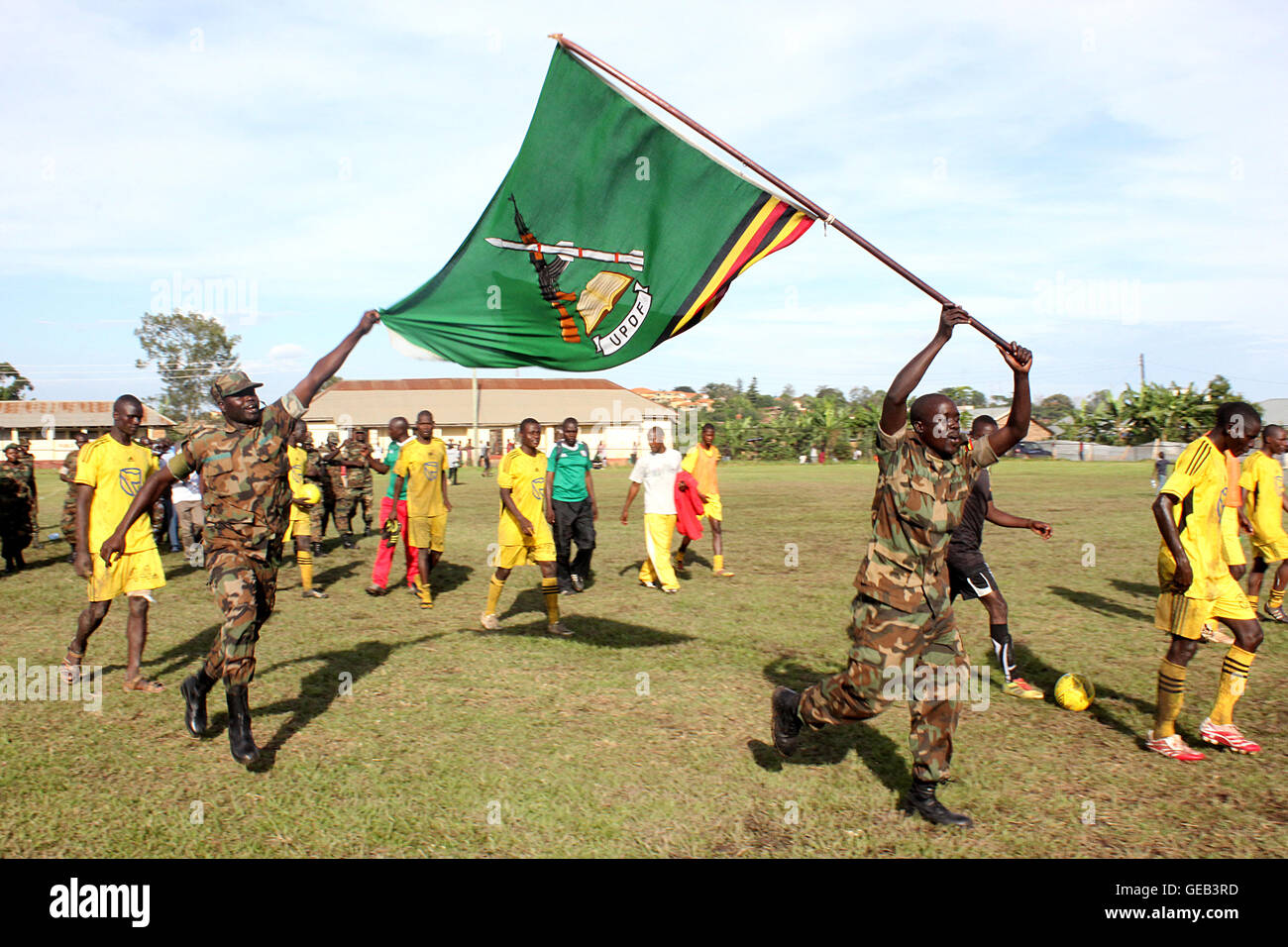 Uganda People defense Forces (UPDF) soldiers jubilate after victory in ...