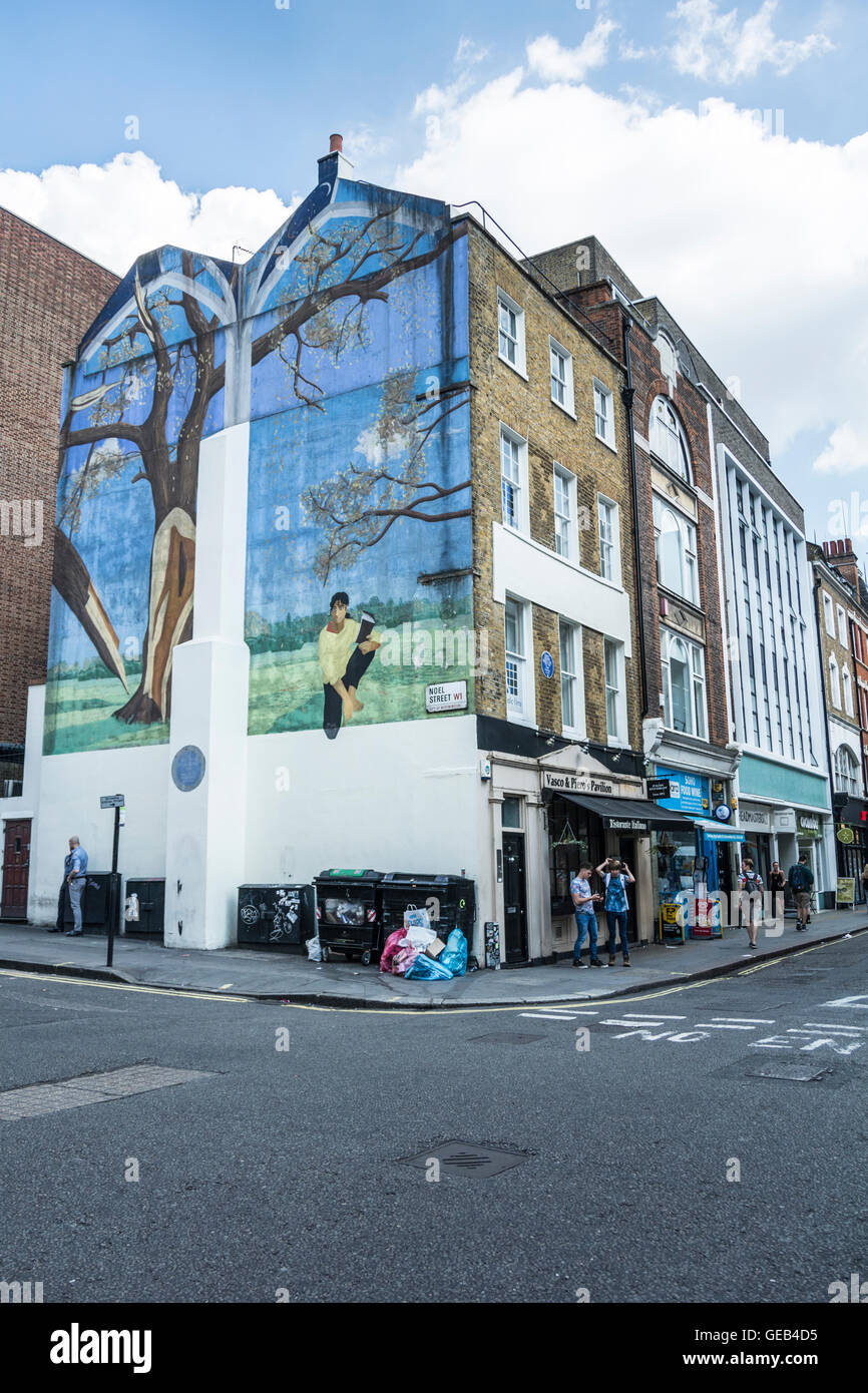 The Soho Mural 'Ode to the West Wind' by Louise Vines on Noel Street, London, UK Stock Photo