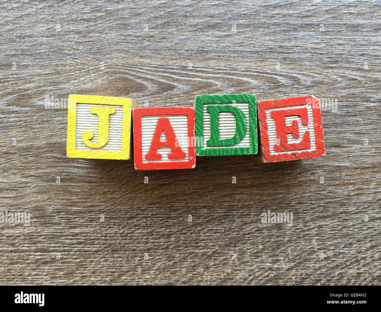 JADE name written with wood block characters Stock Photo Alamy