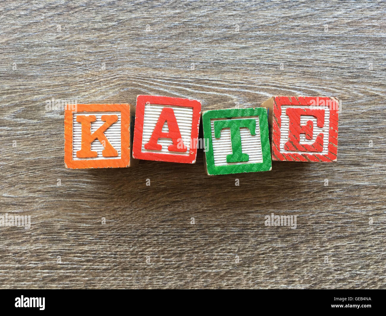 KATE name written with wood block characters Stock Photo Alamy