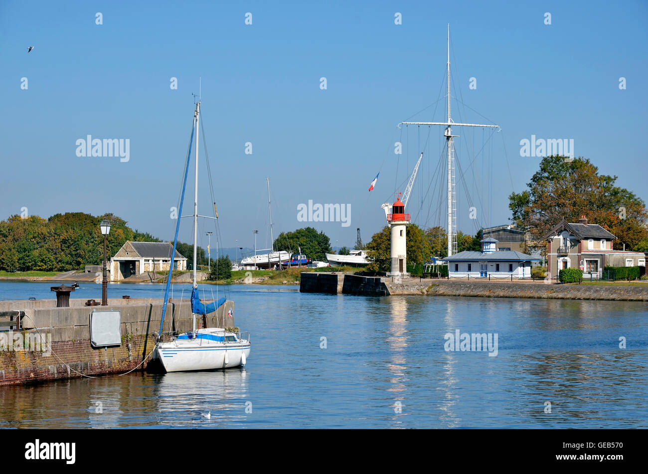 Port and lighthouse of Honfleur, commune in the Calvados department in the lower Normandy region in northwestern France Stock Photo
