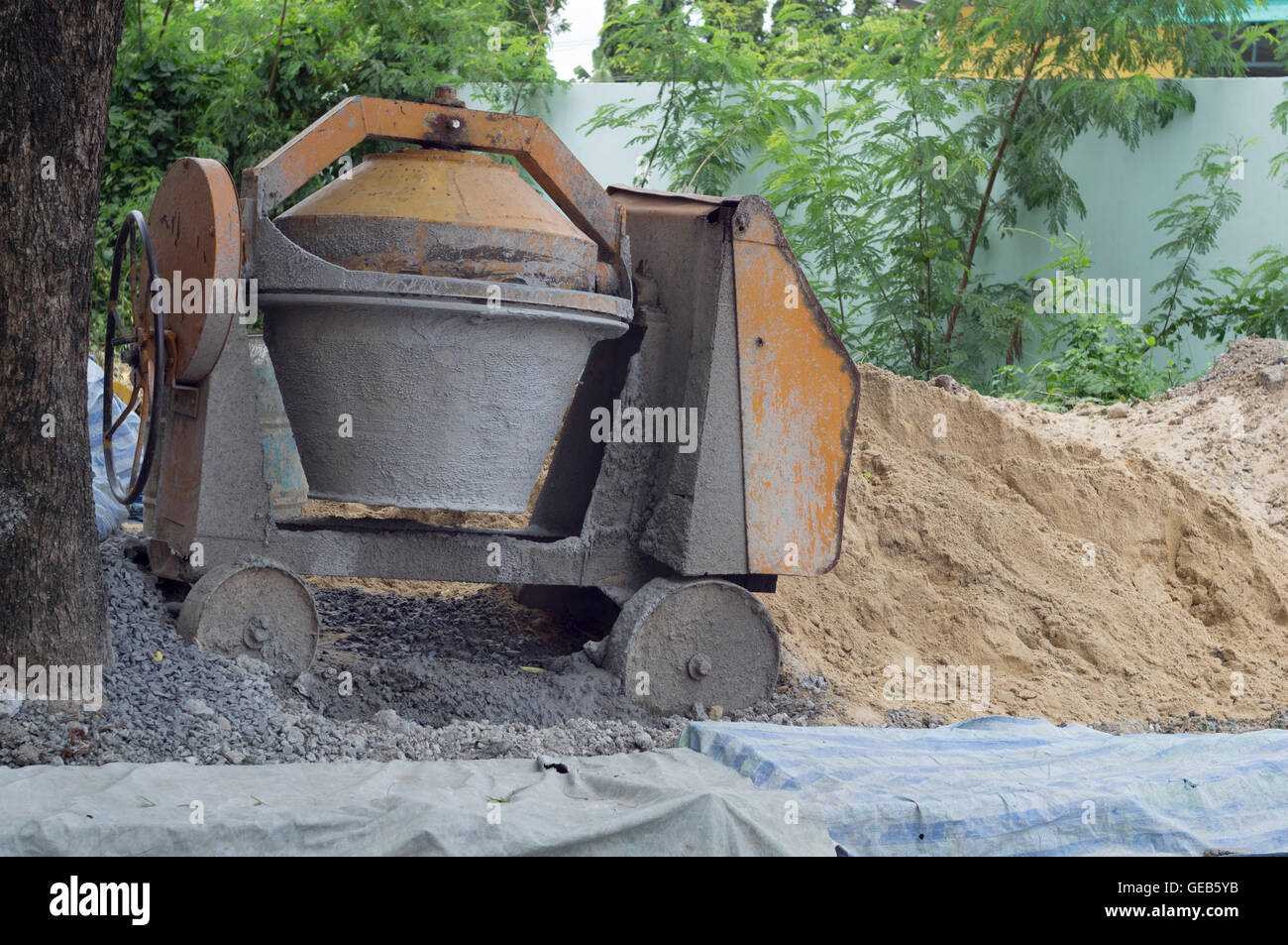 cement mixer site concrete construction sand Stock Photo