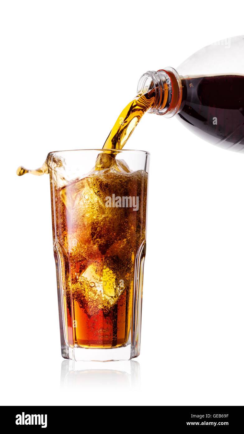 Bottle and a glass of cola isolated on white background Stock Photo - Alamy
