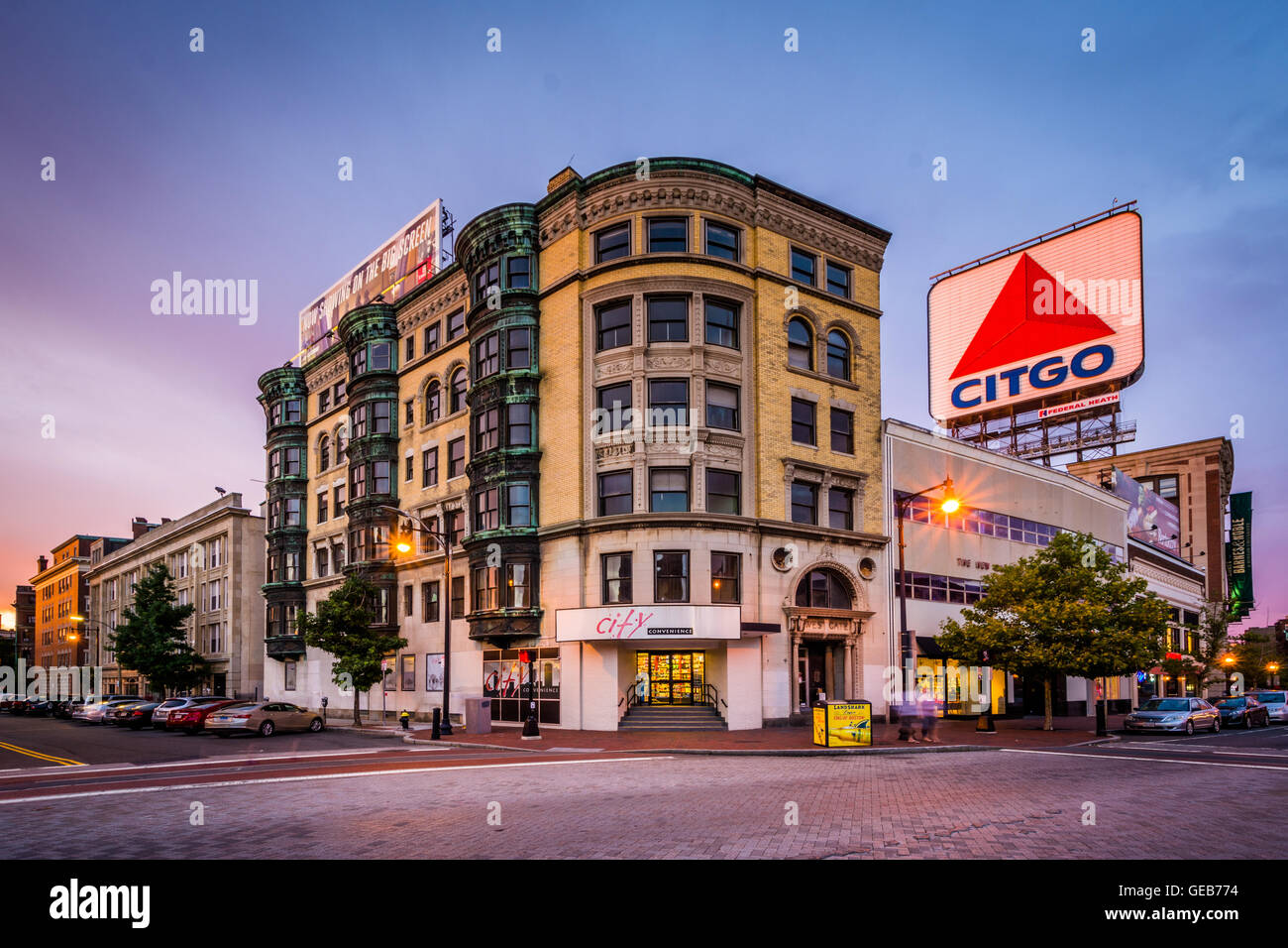 The Citgo Sign at Kenmore Square at sunset, in Boston, Massachusetts. Stock Photo