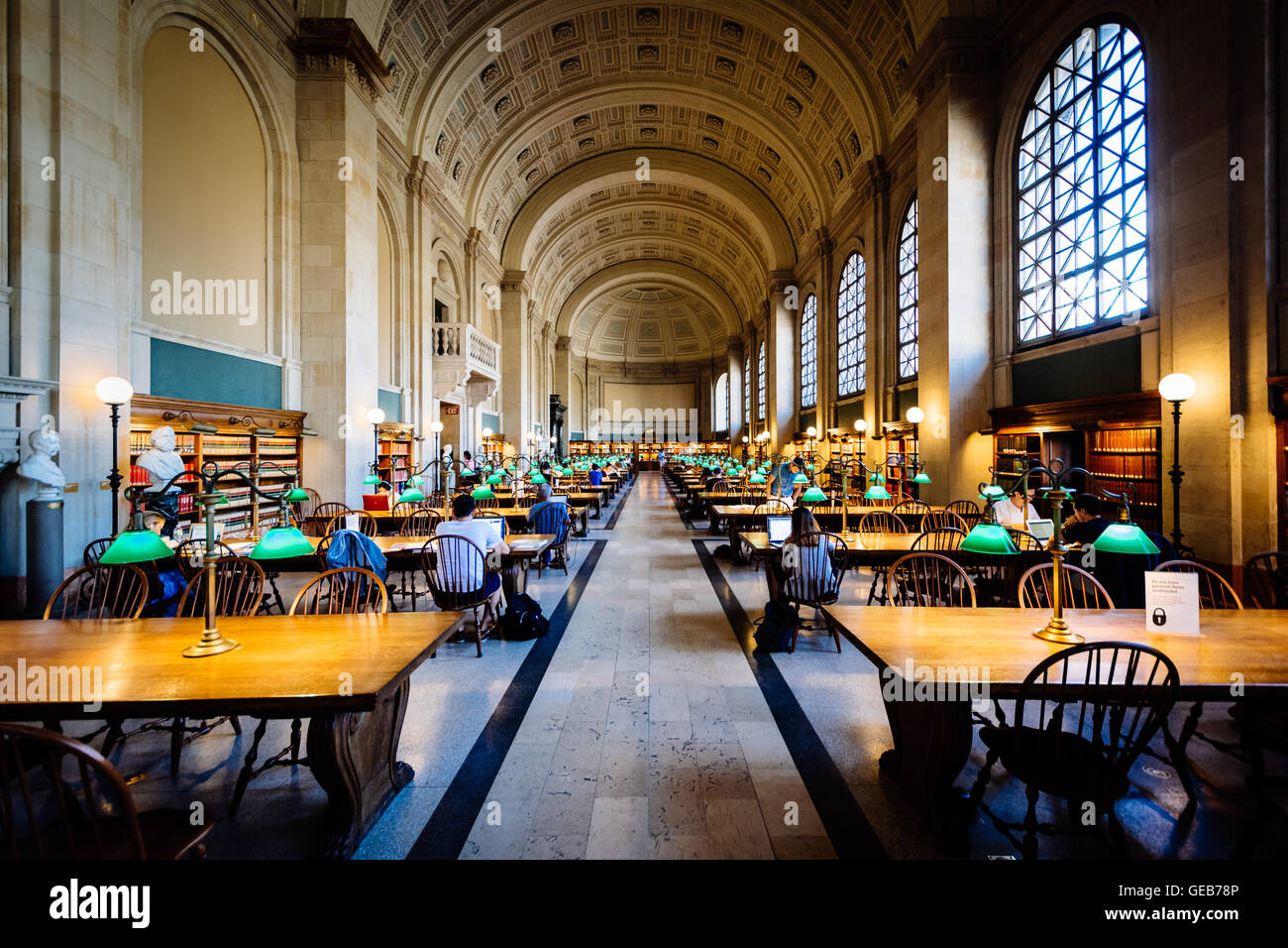 The interior of the Boston Public Library at Copley Square, in Back Bay, Boston, Massachusetts. Stock Photo