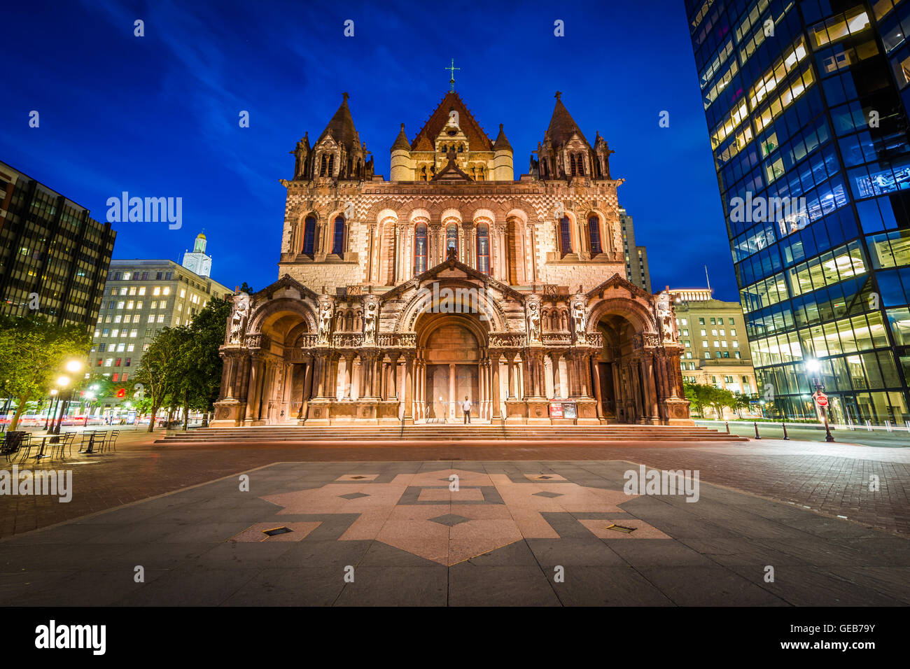 Buildings at Copley Square at night, in Back Bay, Boston, Massachusetts  Stock Photo - Alamy