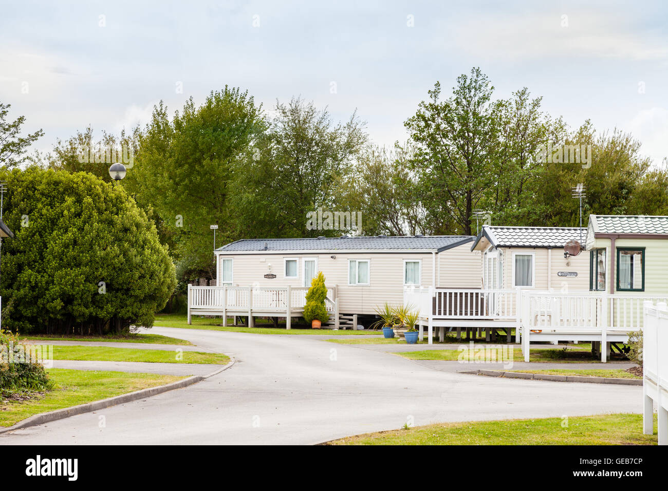 Static caravans at a Holiday Park in Prestatyn, North Wales, United Kingdom Stock Photo