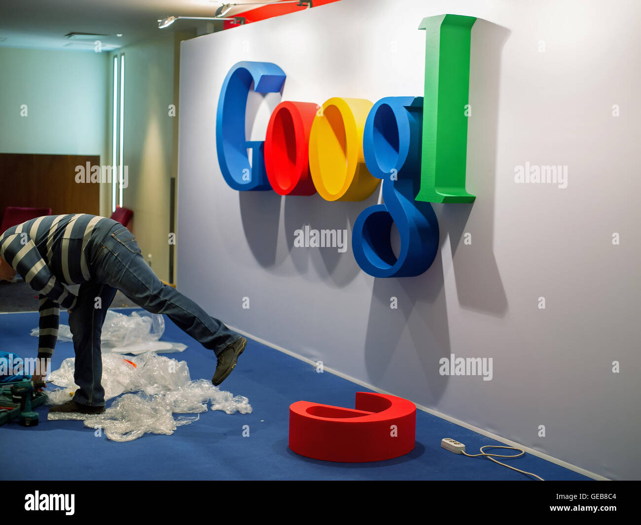 Installation of google logo for IT conference Stock Photo