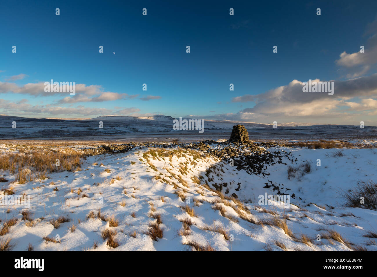 Winter view from the lower slopes of Simon's Fell near Selside, towards Pen-y-ghent, Yorkshire Dales National Park, England, UK Stock Photo