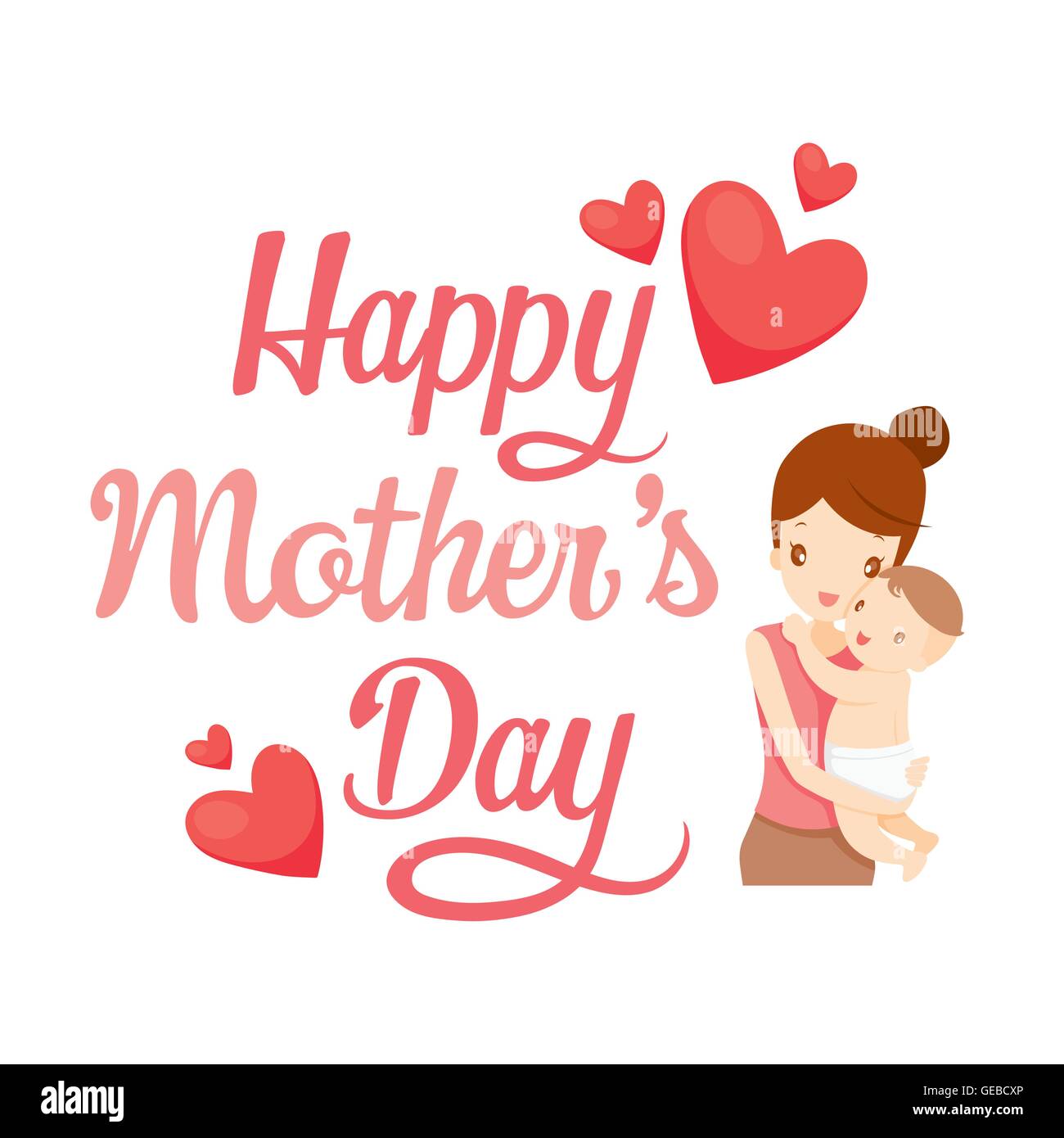 Happy Mothers Day, Text, Baby, Mother, Lettering Stock Vector