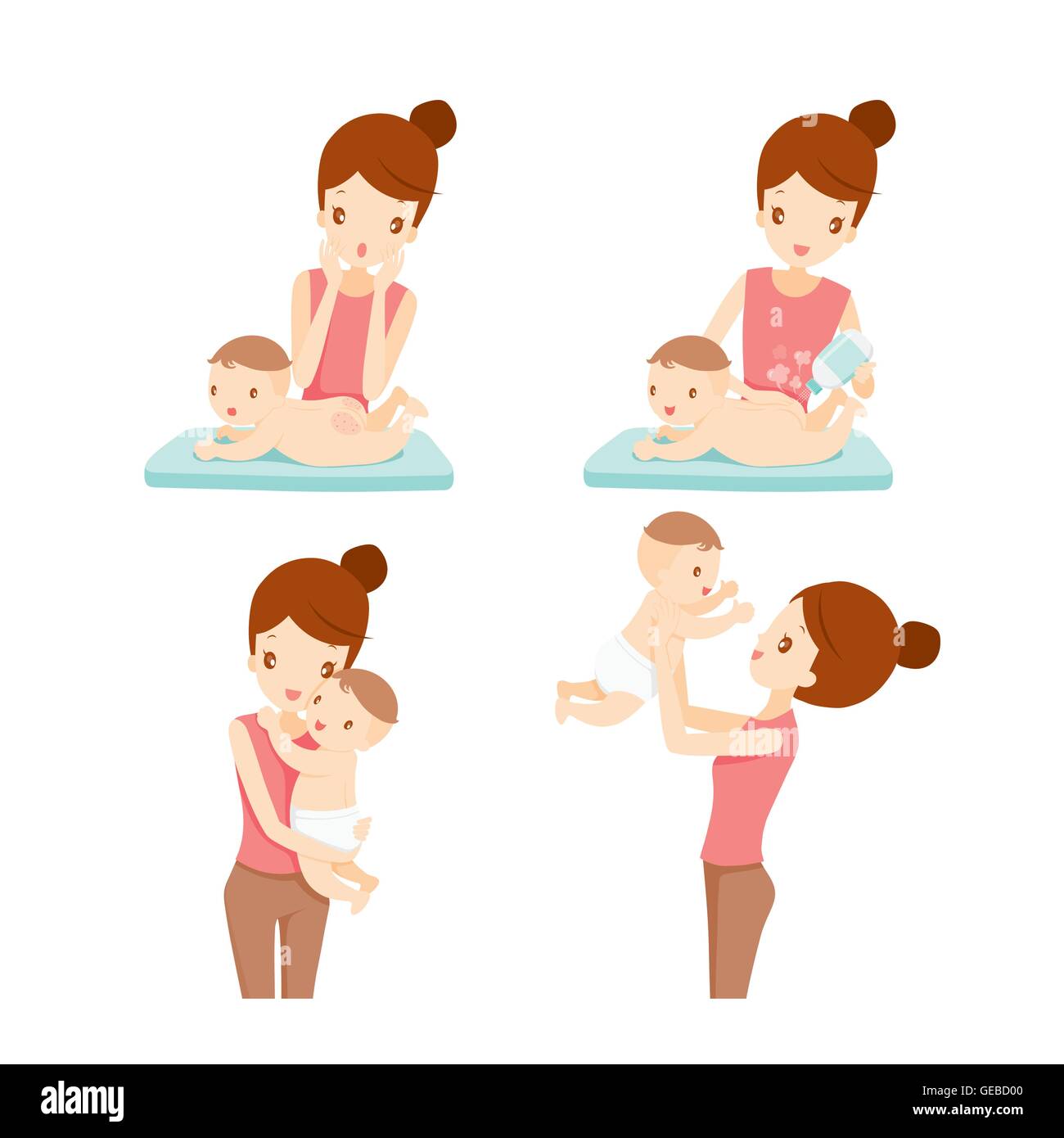 Mother And Baby Set, Mother, Baby, Rash, Mothers Day, Baby Powder Stock Vector