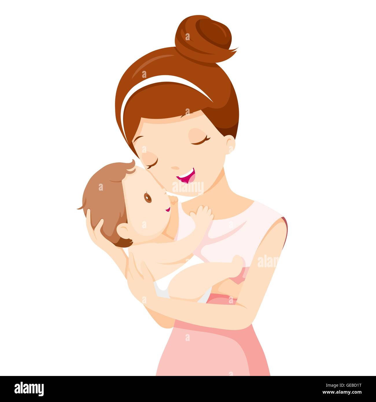 Baby In A Tender Embrace Of Mother, Mothers day, Infant, Motherhood, Love, Innocence Stock Vector
