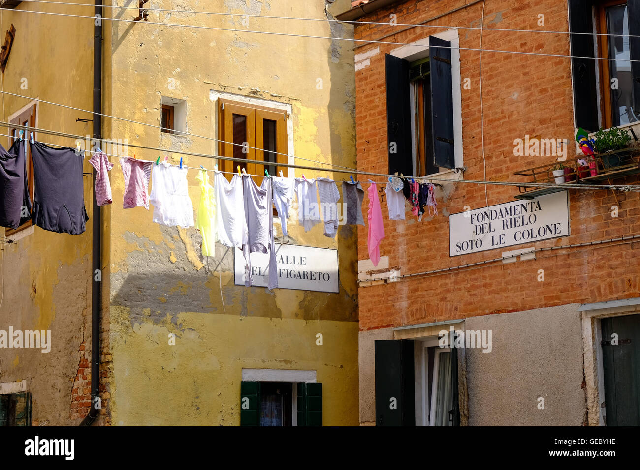 Laundry hanging on a clothes line Venice Italy Stock Photo