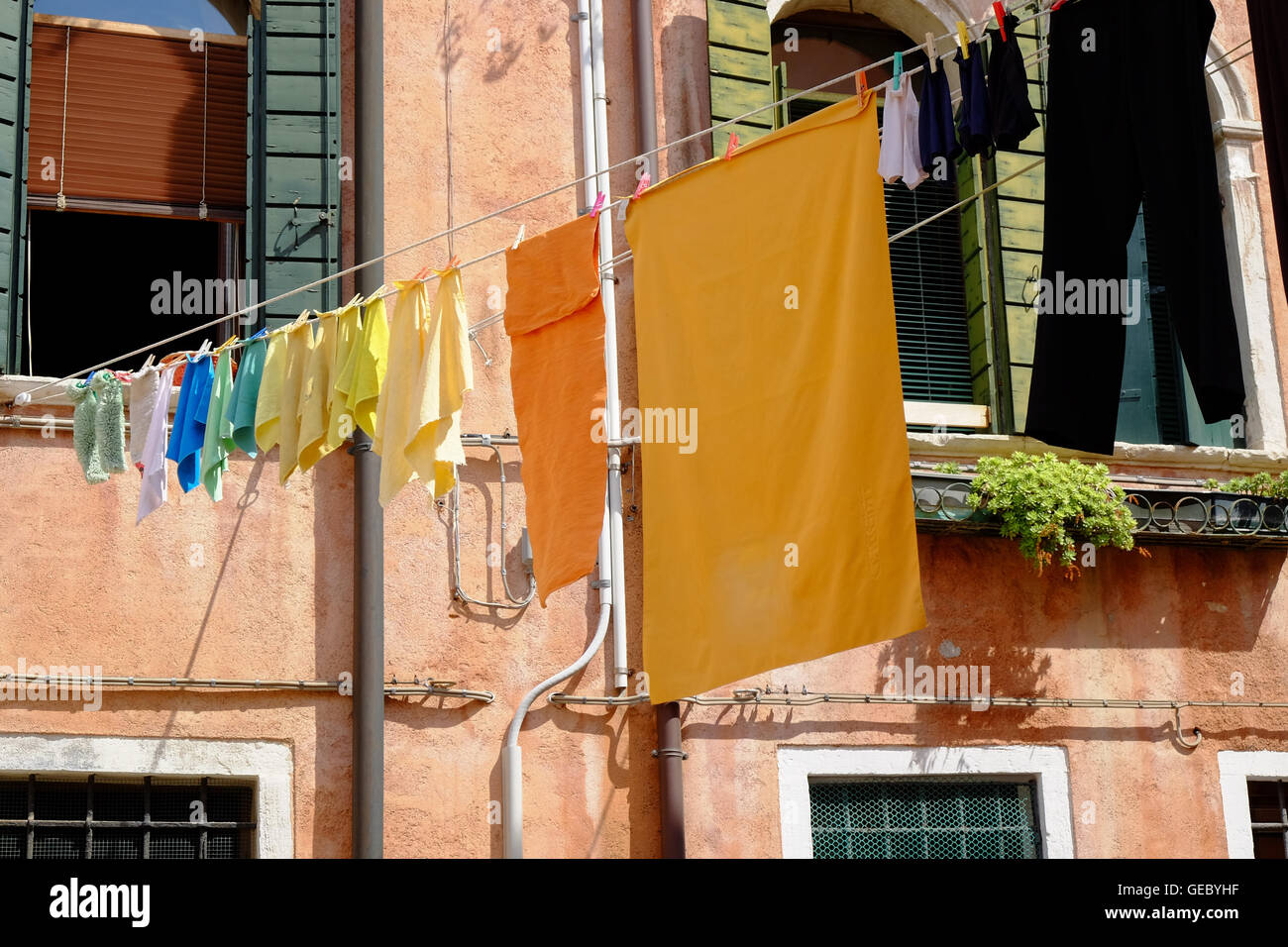 Colourful laundry hanging on a clothes line Venice Italy Stock Photo