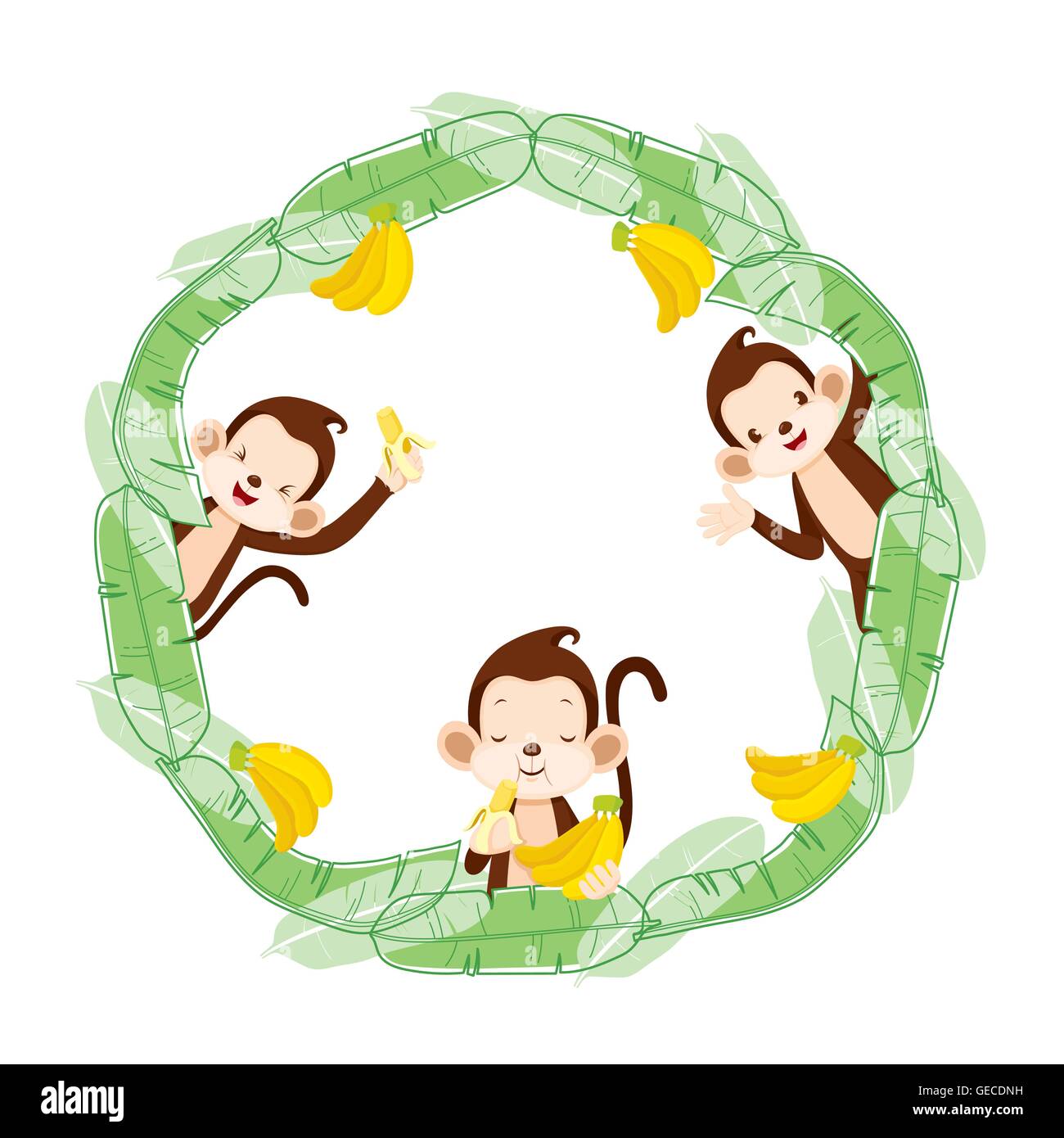 Monkey And Banana On Circle Frame, Animal, Celebration, Festive, Anniversary Stock Vector
